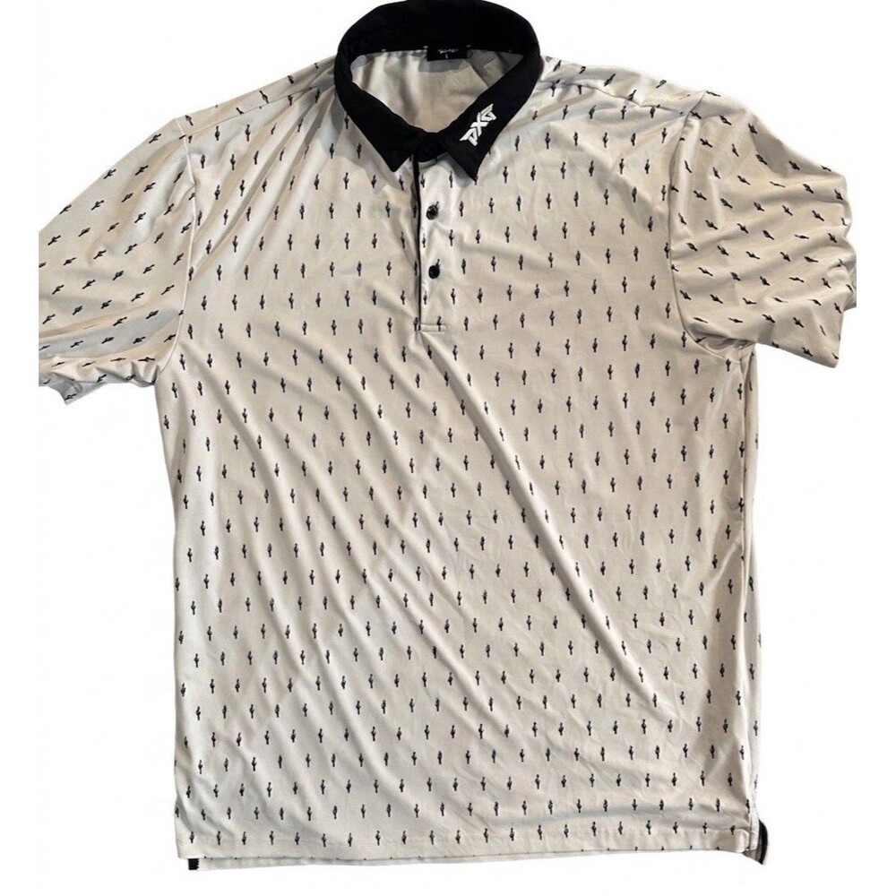 PXG Parsons Extreme Golf Mens Large White & Black Golf Polo Shirt Large “Cactus”